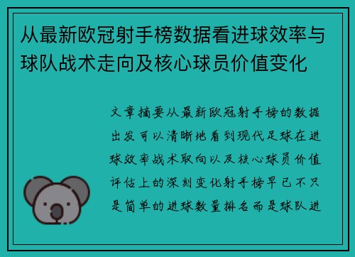 从最新欧冠射手榜数据看进球效率与球队战术走向及核心球员价值变化 从最新欧冠射手榜数据看进球效率与球队战术走向及核心球员价值变化