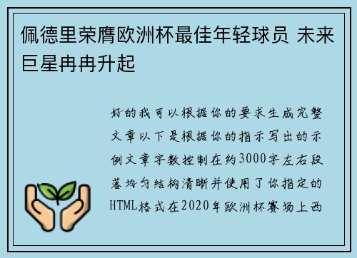 佩德里荣膺欧洲杯最佳年轻球员 未来巨星冉冉升起